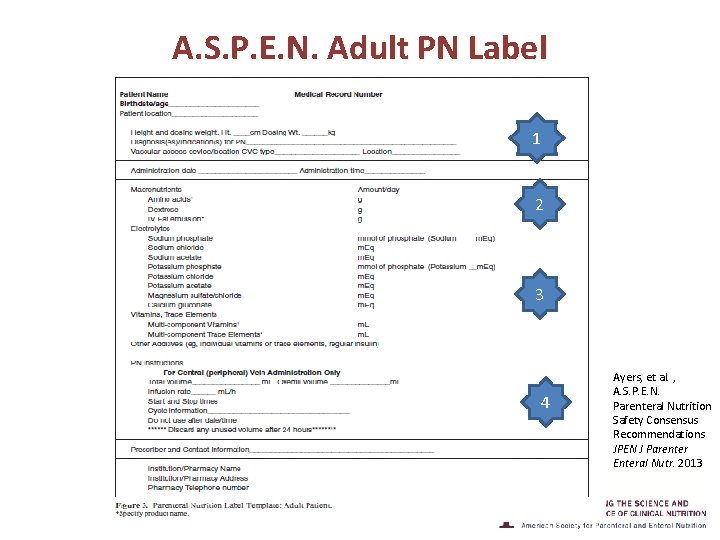 A. S. P. E. N. Adult PN Label 1 2 3 4 Ayers, et