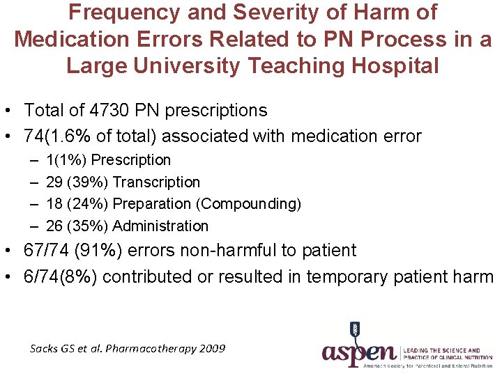 Frequency and Severity of Harm of Medication Errors Related to PN Process in a