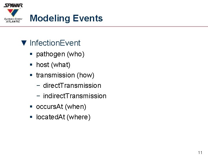 Modeling Events ▼ Infection. Event § pathogen (who) § host (what) § transmission (how)