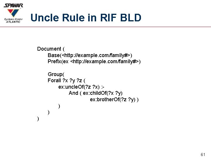 Uncle Rule in RIF BLD Document ( Base(<http: //example. com/family#>) Prefix(ex <http: //example. com/family#>)