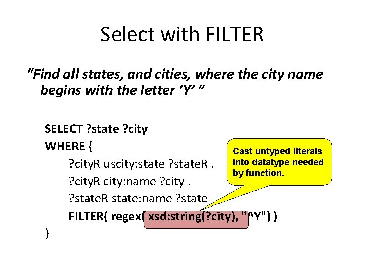 Select with FILTER “Find all states, and cities, where the city name begins with