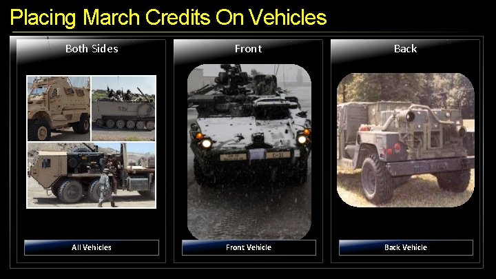 Placing March Credits On Vehicles Both Sides Front Back All Vehicles Front Vehicle Back