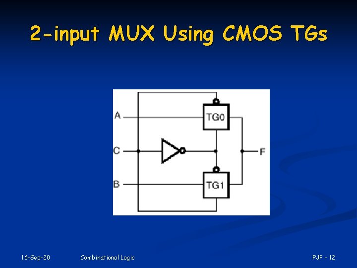 2 -input MUX Using CMOS TGs 16 -Sep-20 Combinational Logic PJF - 12 