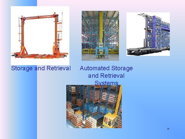 Storage and Retrieval Automated Storage and Retrieval Systems 17 