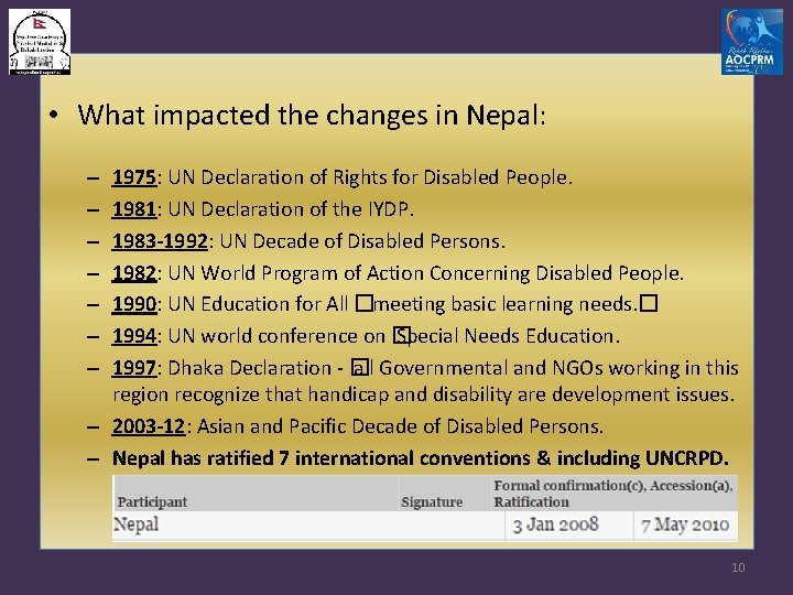  • What impacted the changes in Nepal: 1975: UN Declaration of Rights for