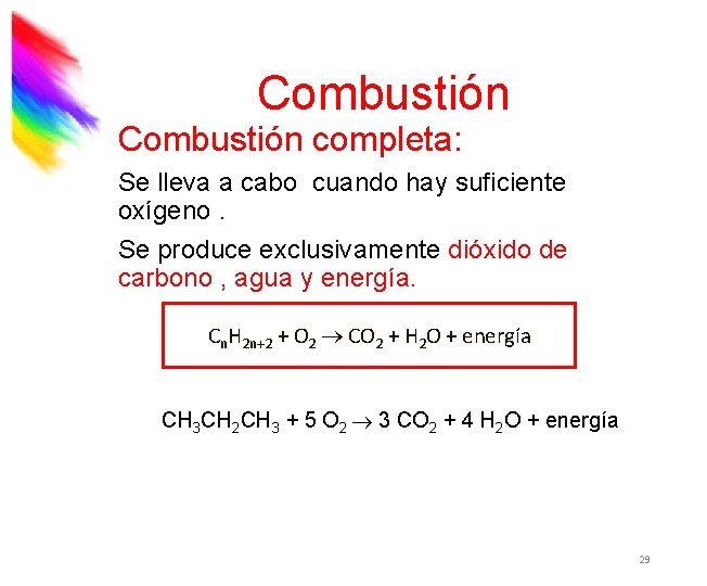 Combustión completa: Se lleva a cabo cuando hay suficiente oxígeno. Se produce exclusivamente dióxido