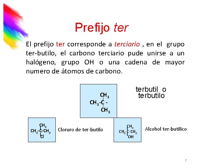 Prefijo ter El prefijo ter corresponde a terciario , en el grupo ter-butilo, el