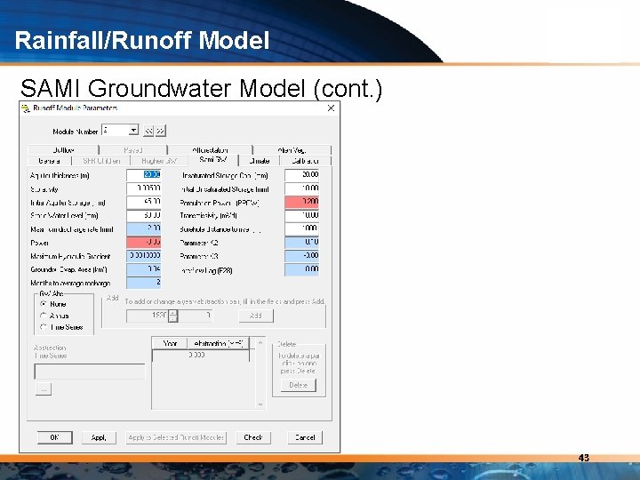 Rainfall/Runoff Model SAMI Groundwater Model (cont. ) 43 