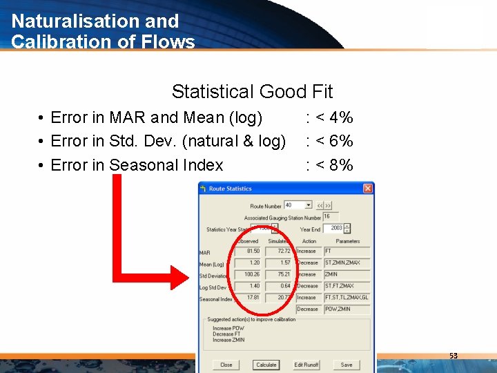 Naturalisation and Calibration of Flows Statistical Good Fit • Error in MAR and Mean