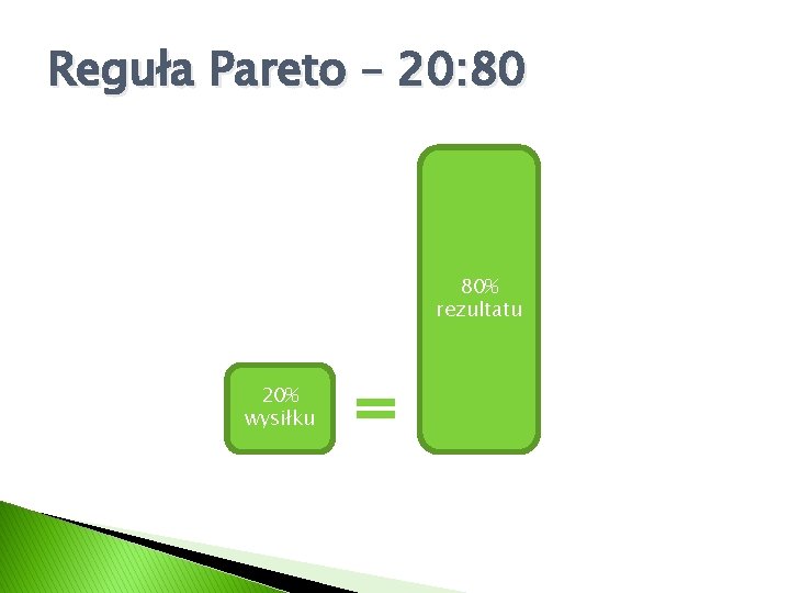 Reguła Pareto – 20: 80 80% rezultatu 20% wysiłku 