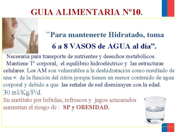 GUIA ALIMENTARIA Nº 10. “Para mantenerte Hidratado, toma 6 a 8 VASOS de AGUA