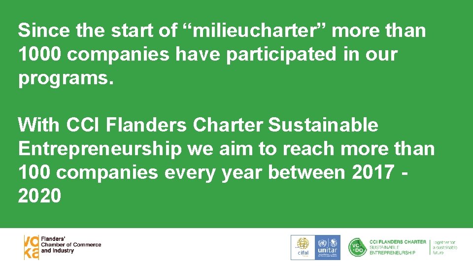 Since the start of “milieucharter” more than 1000 companies have participated in our programs.