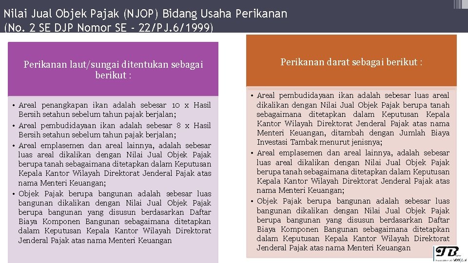 Nilai Jual Objek Pajak (NJOP) Bidang Usaha Perikanan (No. 2 SE DJP Nomor SE