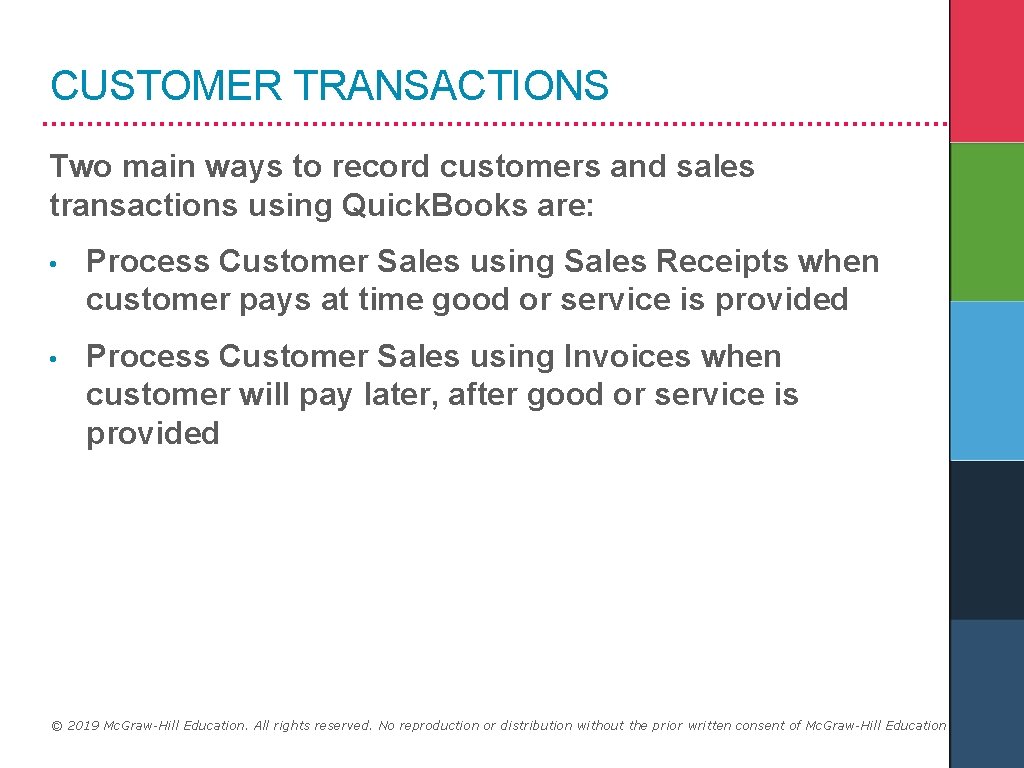 CUSTOMER TRANSACTIONS Two main ways to record customers and sales transactions using Quick. Books