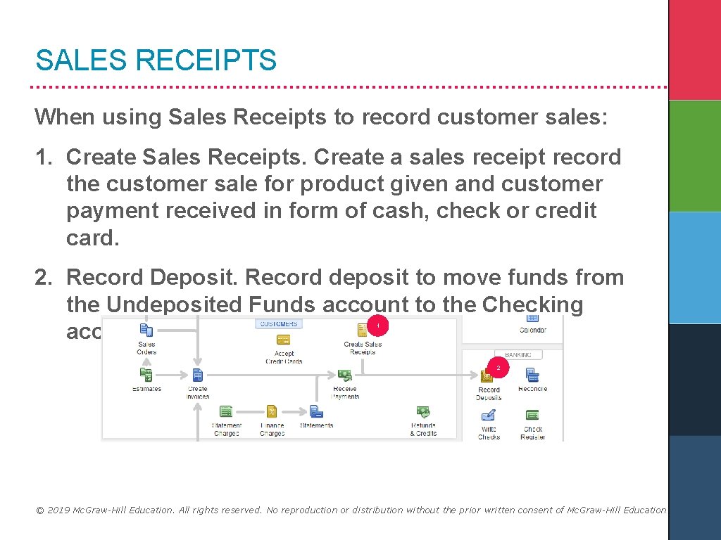 SALES RECEIPTS When using Sales Receipts to record customer sales: 1. Create Sales Receipts.