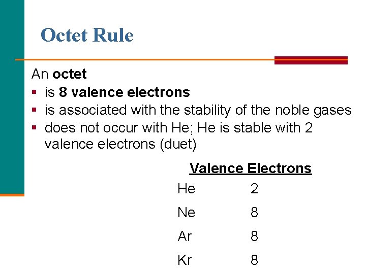 The Octet Rule Noble Gases the happiest elements