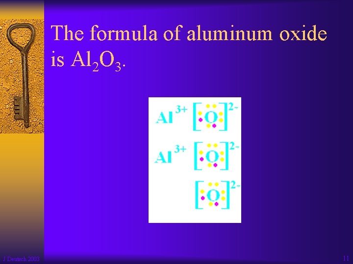 The formula of aluminum oxide is Al 2 O 3. J Deutsch 2003 11