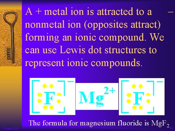 A + metal ion is attracted to a – nonmetal ion (opposites attract) forming