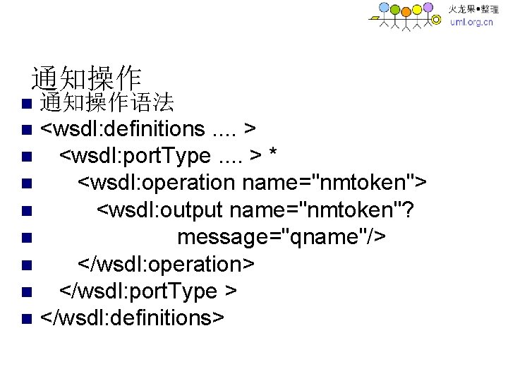 通知操作语法 n <wsdl: definitions. . > n <wsdl: port. Type. . > * n