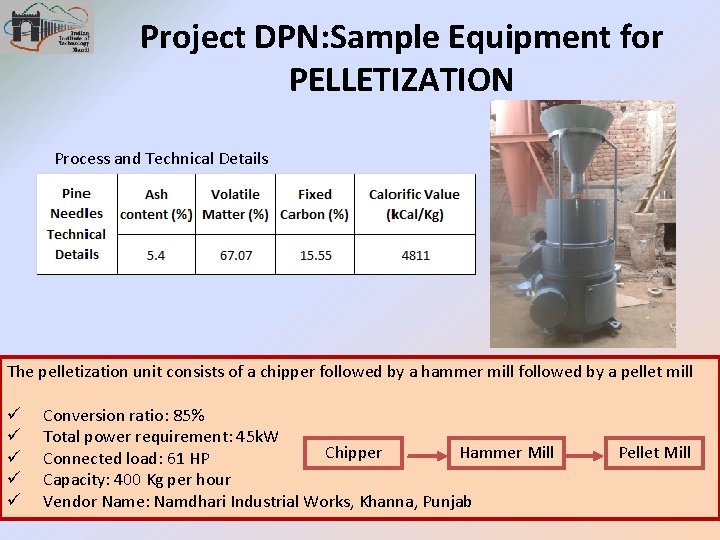 Project DPN: Sample Equipment for PELLETIZATION Process and Technical Details The pelletization unit consists