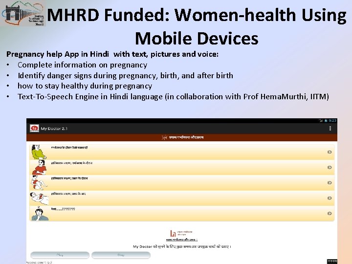 MHRD Funded: Women-health Using Mobile Devices Pregnancy help App in Hindi with text, pictures