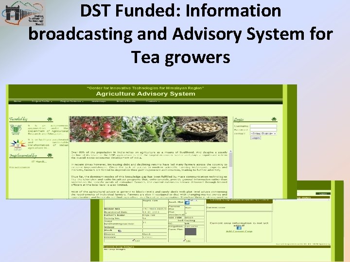 DST Funded: Information broadcasting and Advisory System for Tea growers 