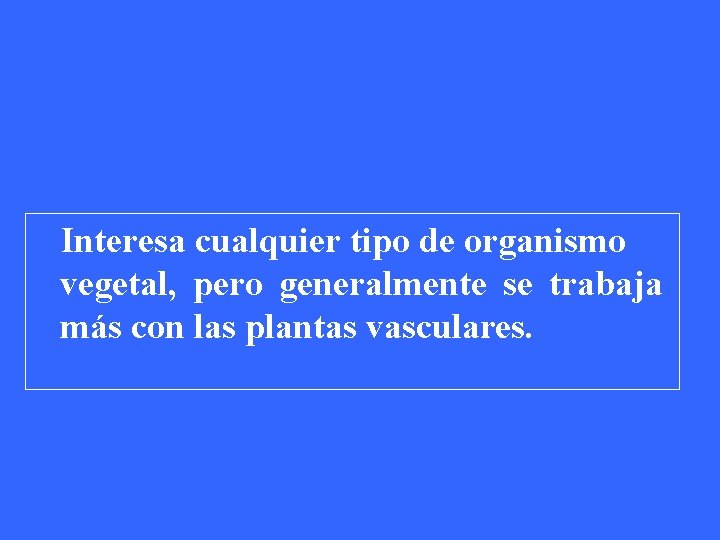 Interesa cualquier tipo de organismo vegetal, pero generalmente se trabaja más con las plantas