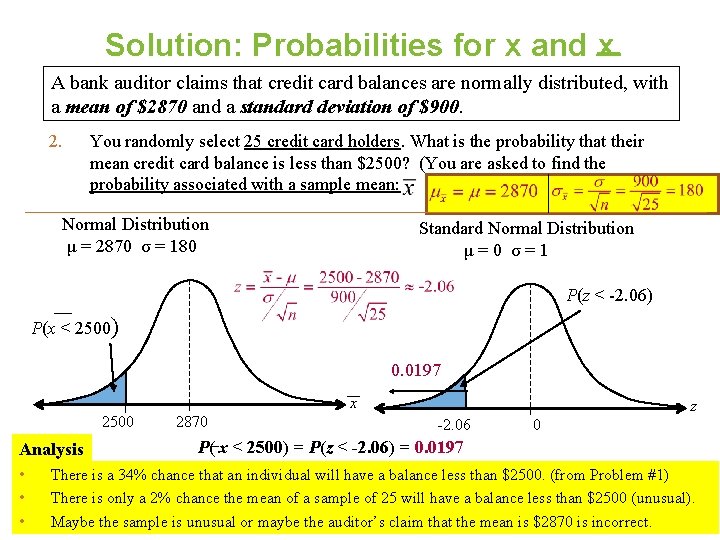 Solution: Probabilities for x and x A bank auditor claims that credit card balances