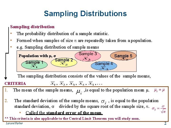 Sampling Distributions Sampling distribution • The probability distribution of a sample statistic. • Formed