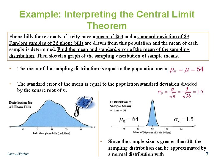 Example: Interpreting the Central Limit Theorem Phone bills for residents of a city have
