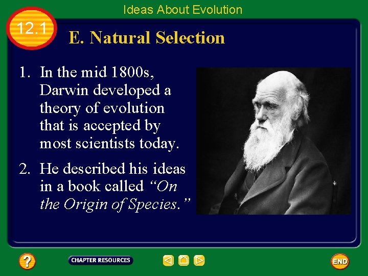 Ideas About Evolution 12. 1 E. Natural Selection 1. In the mid 1800 s,