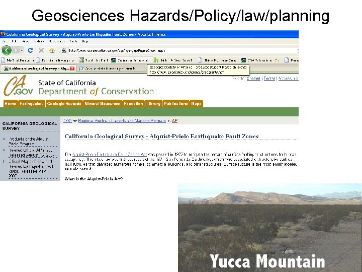 Geosciences Hazards/Policy/law/planning 