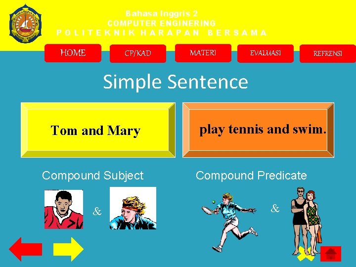 Bahasa Inggris 2 COMPUTER ENGINERING POLITEKNIK HARAPAN BERSAMA HOME CP/KAD MATERI EVALUASI REFRENSI Simple