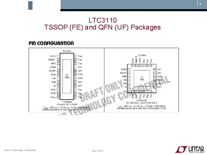9 LTC 3110 TSSOP (FE) and QFN (UF) Packages Linear Technology Confidential April, 2013