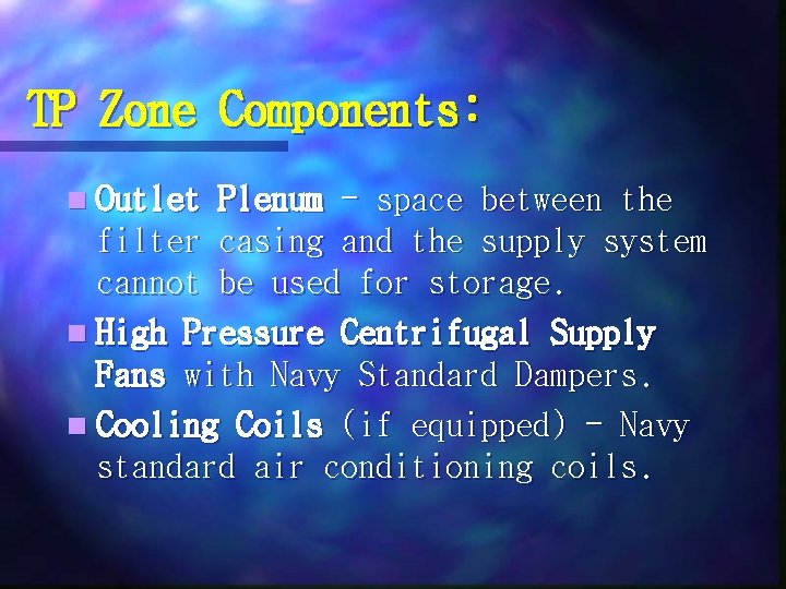 TP Zone Components: n Outlet Plenum - space between the filter casing and the