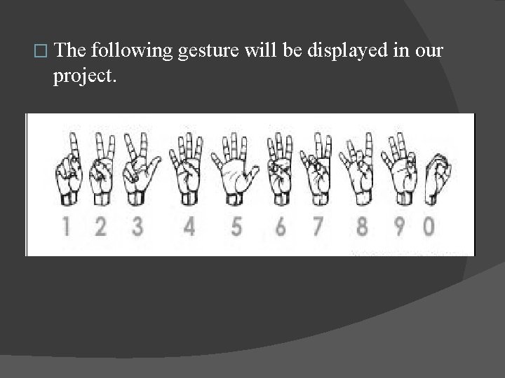 � The following gesture will be displayed in our project.  � The following gesture will be displayed in our project.