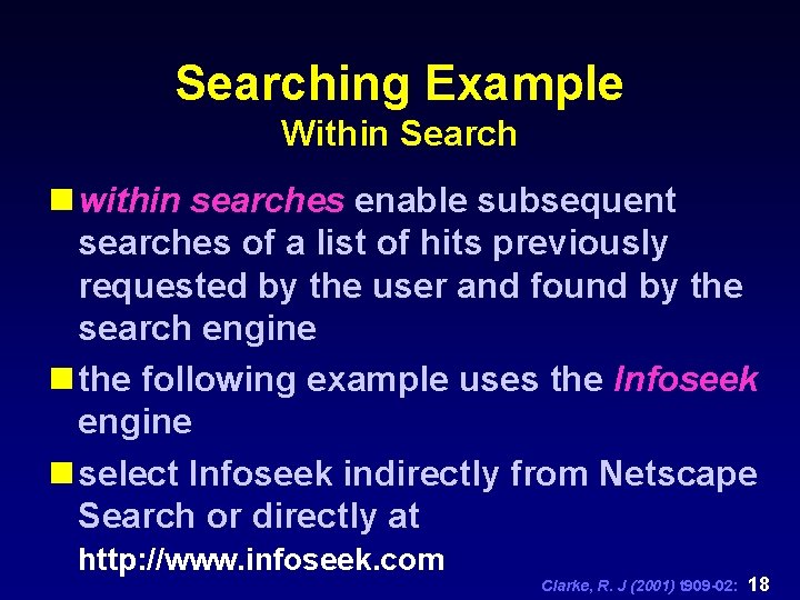 Searching Example Within Search n within searches enable subsequent searches of a list of