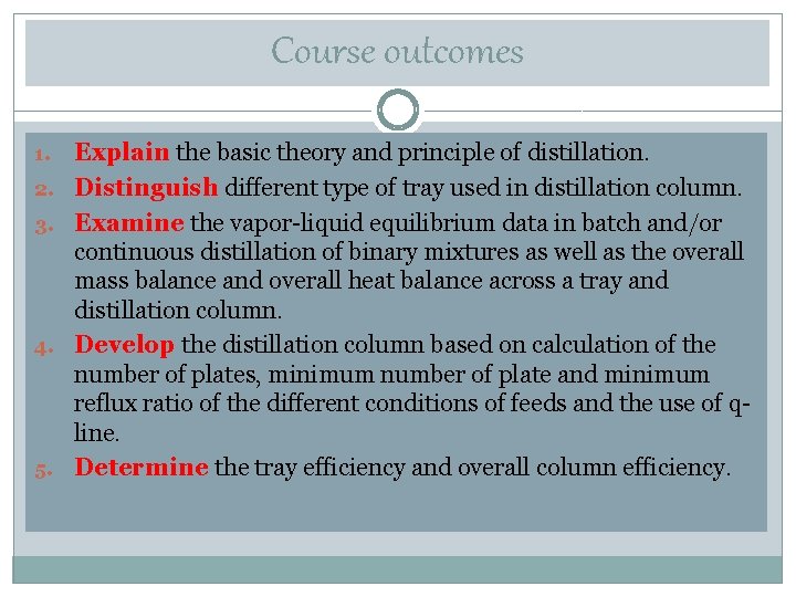 Course outcomes 1. 2. 3. 4. 5. Explain the basic theory and principle of