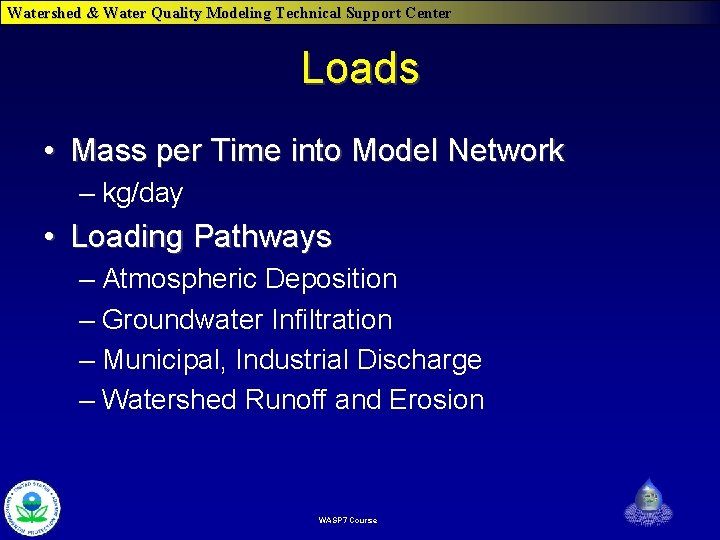 Watershed & Water Quality Modeling Technical Support Center Loads • Mass per Time into