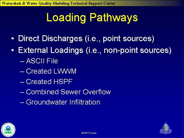 Watershed & Water Quality Modeling Technical Support Center Loading Pathways • Direct Discharges (i.