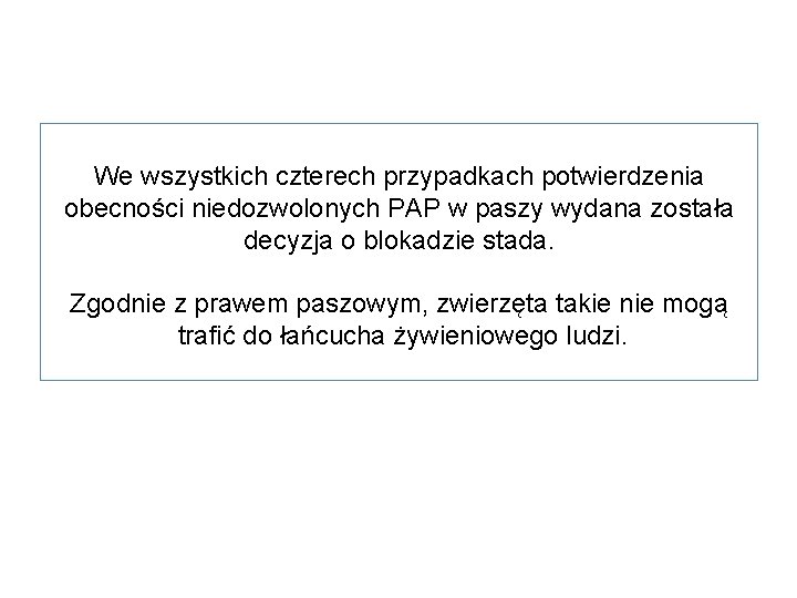 We wszystkich czterech przypadkach potwierdzenia obecności niedozwolonych PAP w paszy wydana została decyzja o