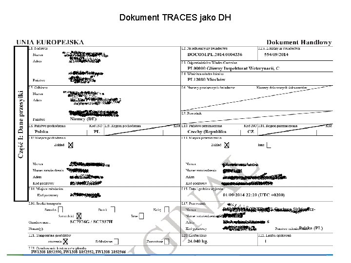 Dokument TRACES jako DH 