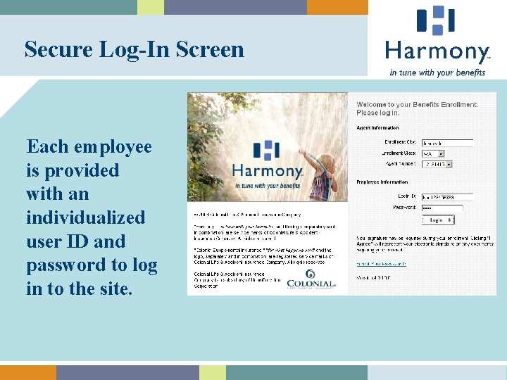 Secure Log-In Screen Each employee is provided with an individualized user ID and password