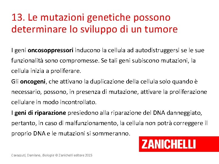 13. Le mutazioni genetiche possono determinare lo sviluppo di un tumore I geni oncosoppressori