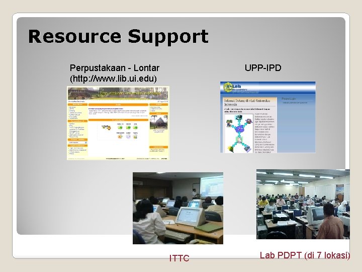 Resource Support Perpustakaan - Lontar (http: //www. lib. ui. edu) UPP-IPD ITTC Lab PDPT