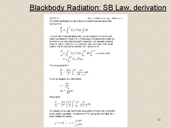 Blackbody Radiation: SB Law, derivation 11 