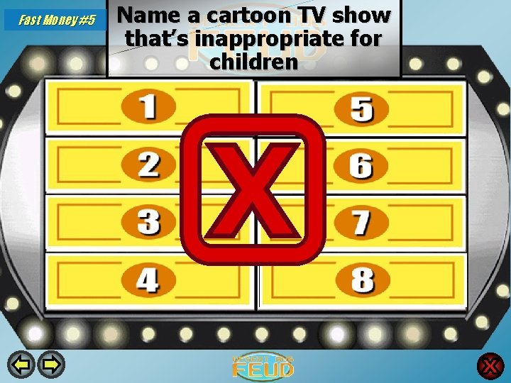 Fast Money #5 Name a cartoon TV show that’s inappropriate for children South Park