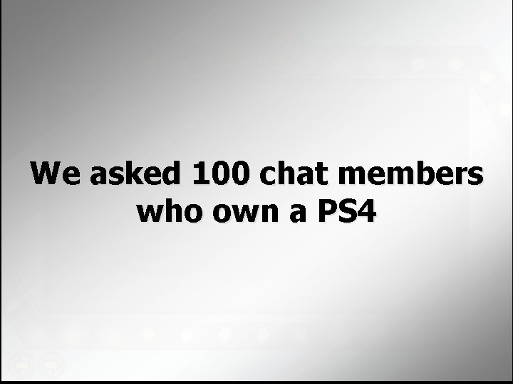 We asked 100 chat members who own a PS 4 We asked 100 chat members who own a PS 4