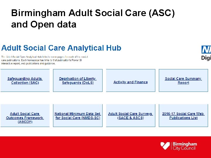 Birmingham Adult Social Care (ASC) and Open data 