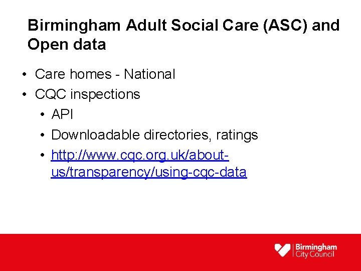 Birmingham Adult Social Care (ASC) and Open data • Care homes - National •